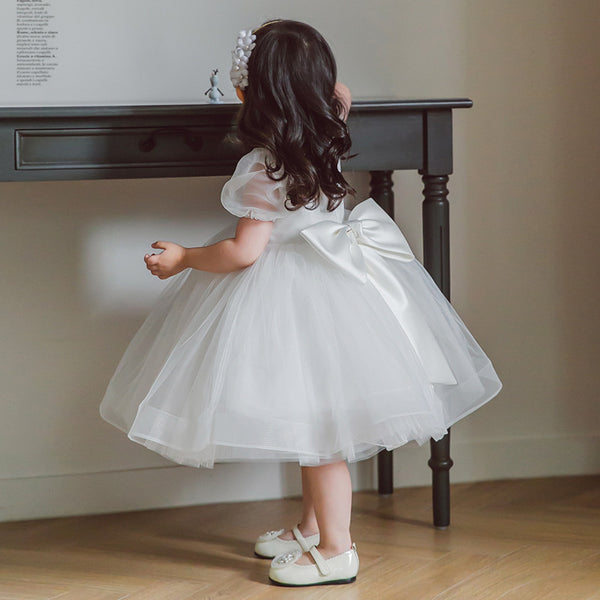 Baptism Dresses Baby Girl Summer Princess Dress White Bow Flower Baby Christening Dress