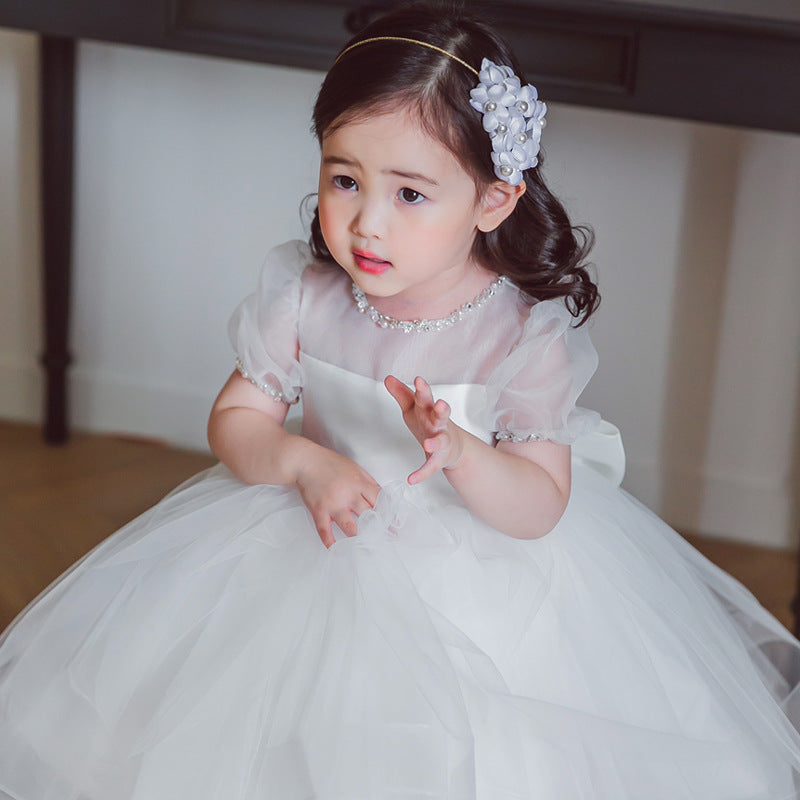 Baptism Dresses Baby Girl Summer Princess Dress White Bow Flower Baby Christening Dress