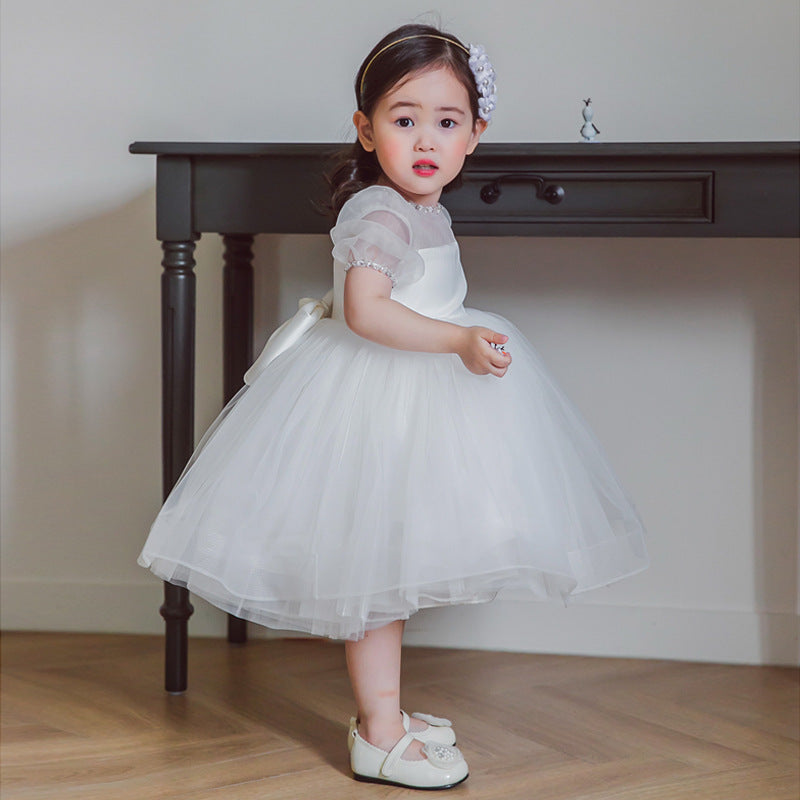 Baptism Dresses Baby Girl Summer Princess Dress White Bow Flower Baby Christening Dress