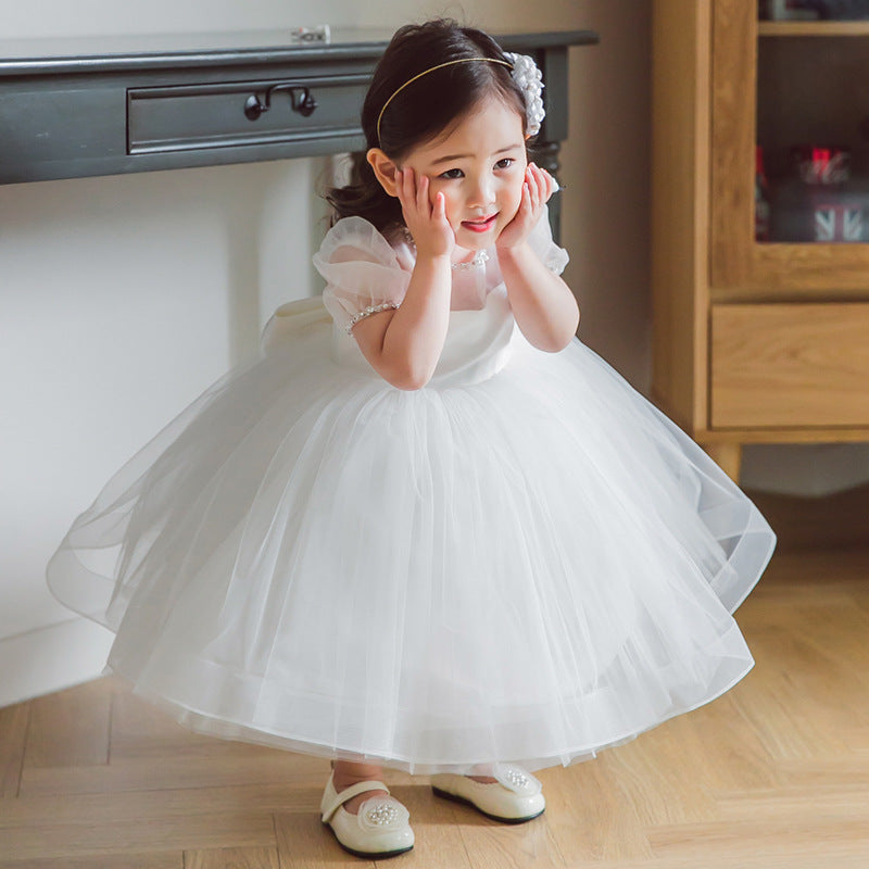 Baptism Dresses Baby Girl Summer Princess Dress White Bow Flower Baby Christening Dress, White / 3-4 Years (110cm)