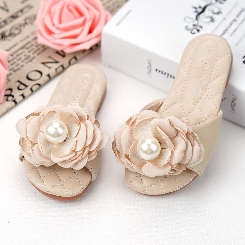 Girl Summer Elegant Bead Flower Slippers