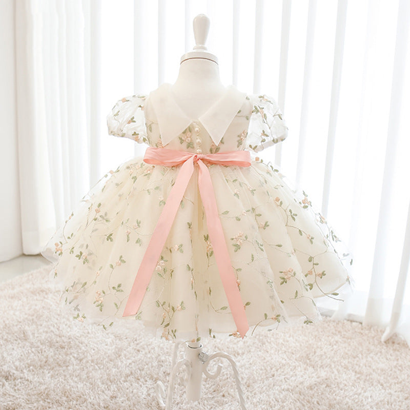 Toddler Girl Birthday Party Dress White Puffy Sleeves Flower Girl Dress Princess Dress