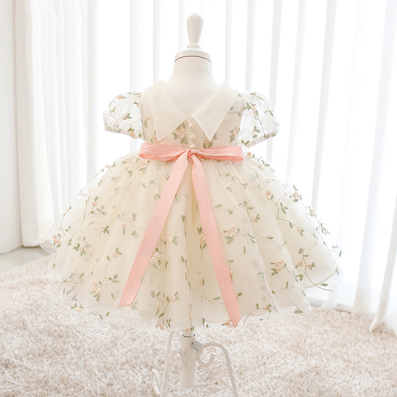 toddler girl birthday dress Toddler Girl Birthday Party Dress White Puffy Sleeves Flower Girl Dress Princess Dress, Green / 9-10 Years (150cm)