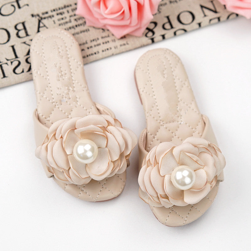 Girl Summer Elegant Bead Flower Slippers