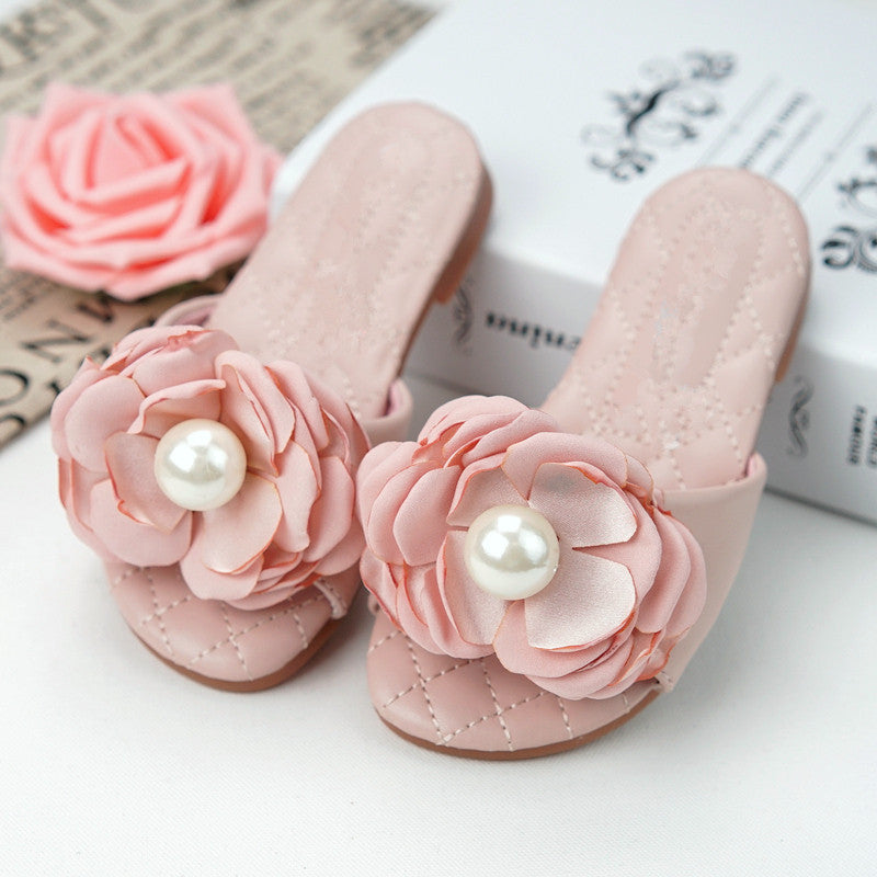 Girl Summer Elegant Bead Flower Slippers