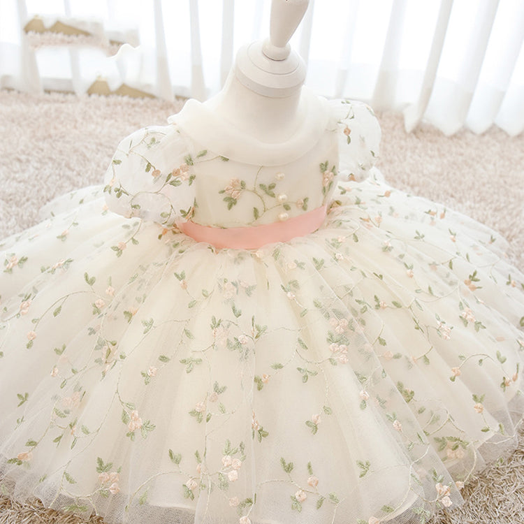 Toddler Girl Birthday Party Dress White Puffy Sleeves Flower Girl Dress Princess Dress