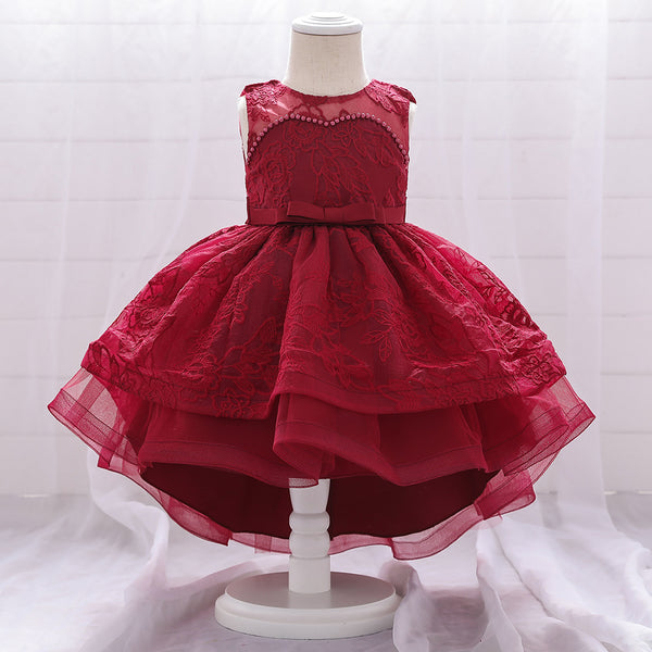 Baby Girl Formal Princess Dresses Infant Embroidered Tailing Birthday Party Dresses