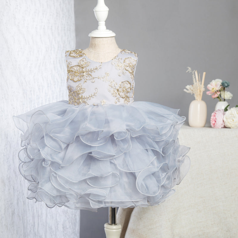 Toddler Ball Gowns Girl Round Neck Sleeveless Puffy Mesh Princess Party Cake Dress