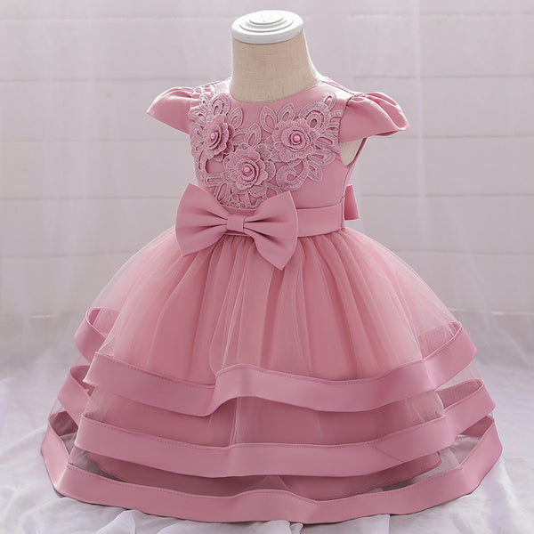 Infant Birthday Dresses Baby Girl Bow-knot Cake Formal Party Dress