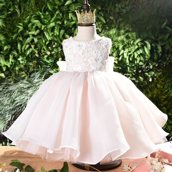 First Communion Dress Baby Girl Summer Sleeveless Lace Ball Gowns Princess Dress