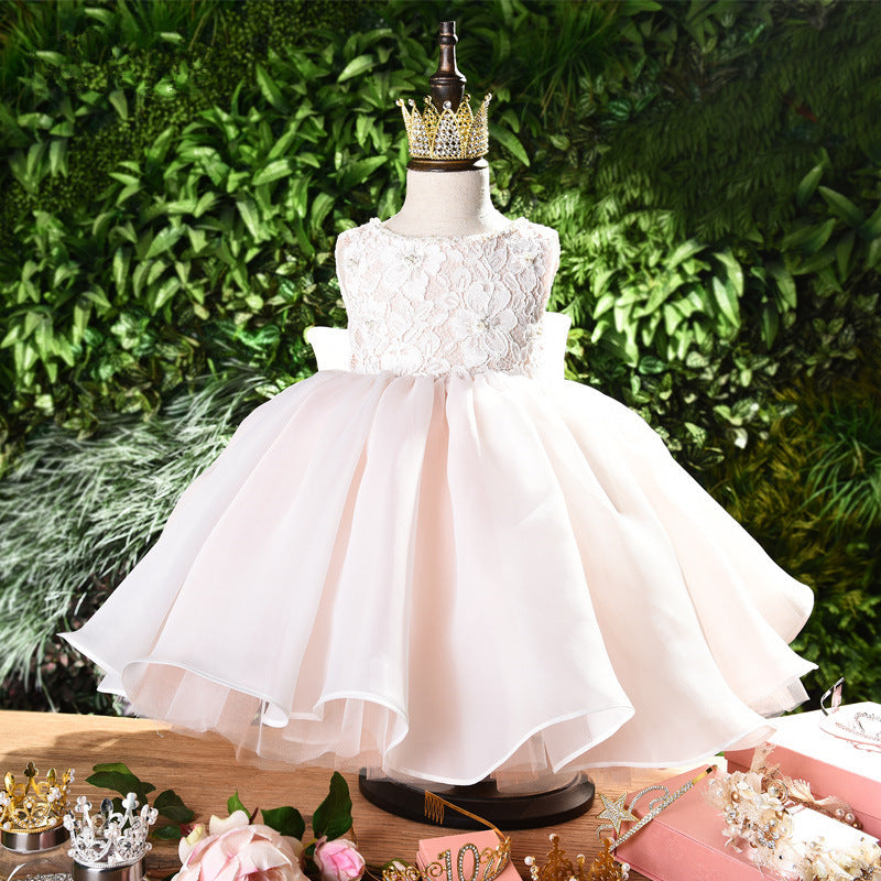 First Communion Dress Baby Girl Summer Sleeveless Lace Ball Gowns Princess Dress