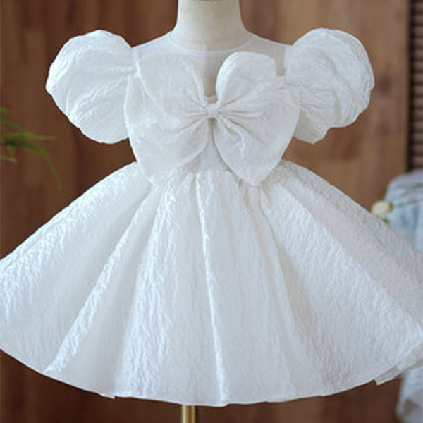 Baby Girl Dress Toddler Prom Baptism White Big Bow Puffy Princess Communion Dress