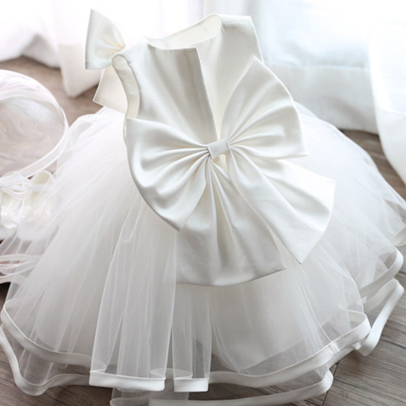 Cute White Baby Flower Girl Dress Toddler Birthday Party Dress