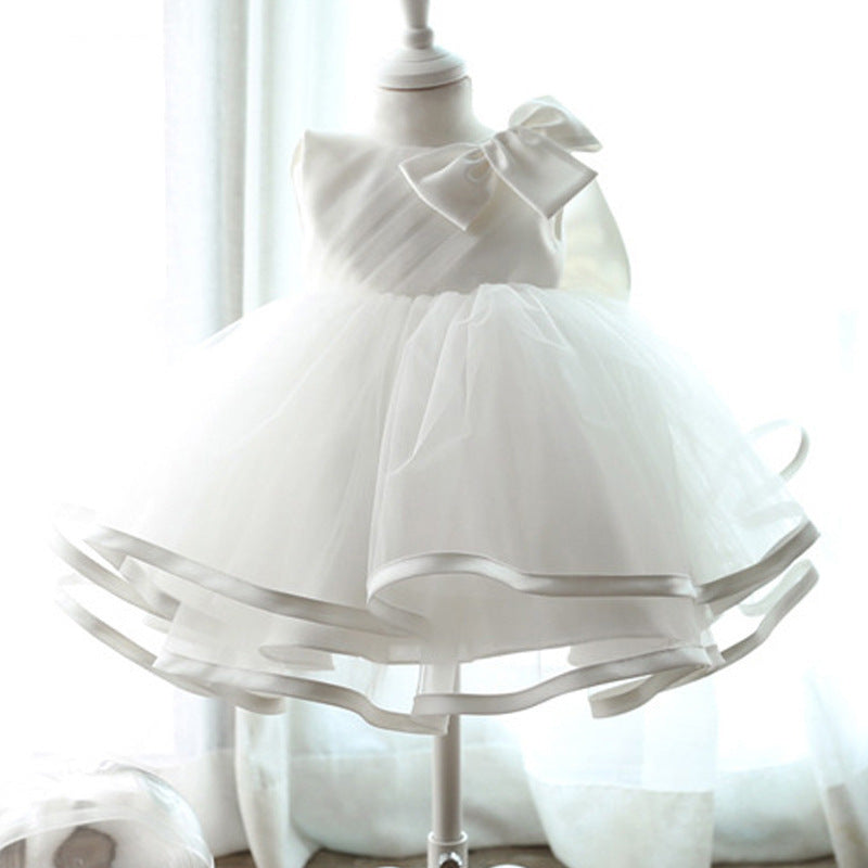 Cute White Baby Flower Girl Dress Toddler Birthday Party Dress