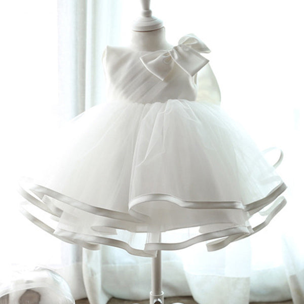 Cute White Baby Flower Girl Dress Toddler Birthday Party Dress