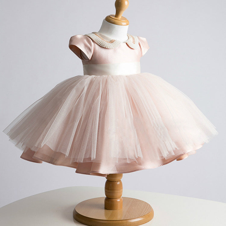 Baby Girl Dress Toddler Summer Beaded Doll Collar  Mesh Fluffy Princess Party Dress