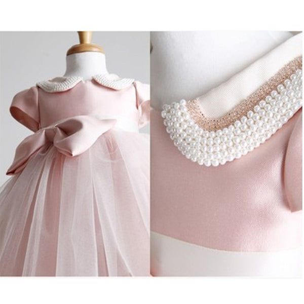 Baby Girl Dress Toddler Summer Beaded Doll Collar  Mesh Fluffy Princess Party Dress