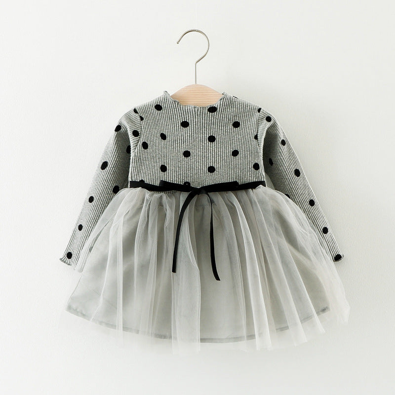 Baby Girls Dots Long Sleeve Flower Daily Dress