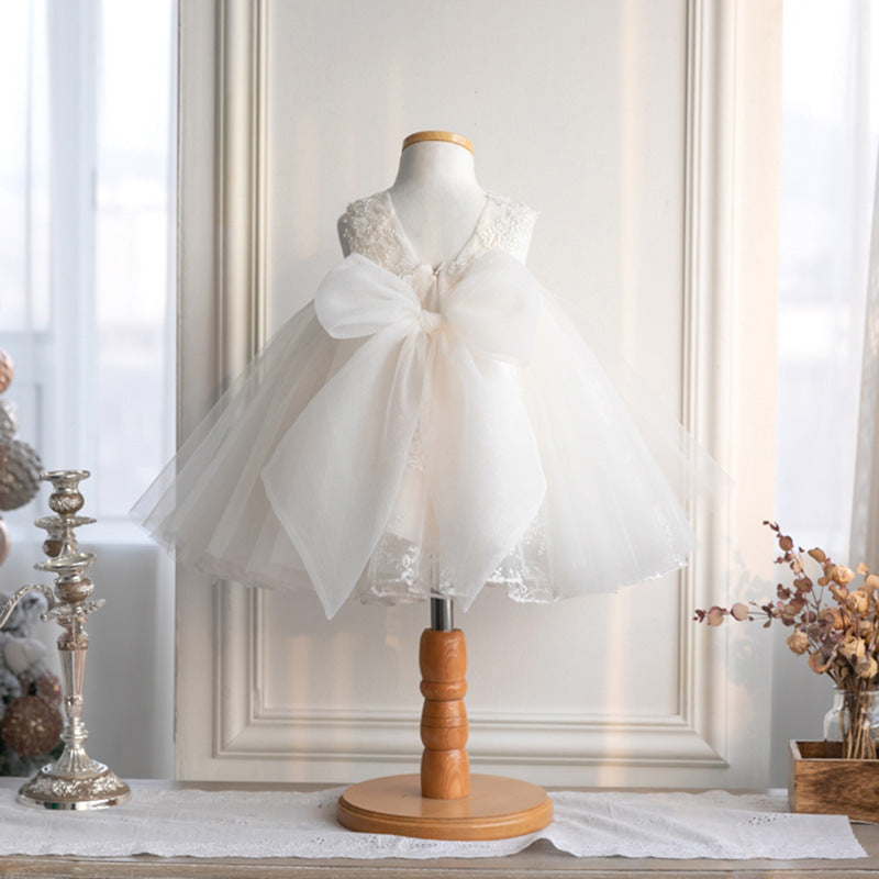 First Communion Dress Baby Girl Christening Dress White Lace Puffy Princess Dress