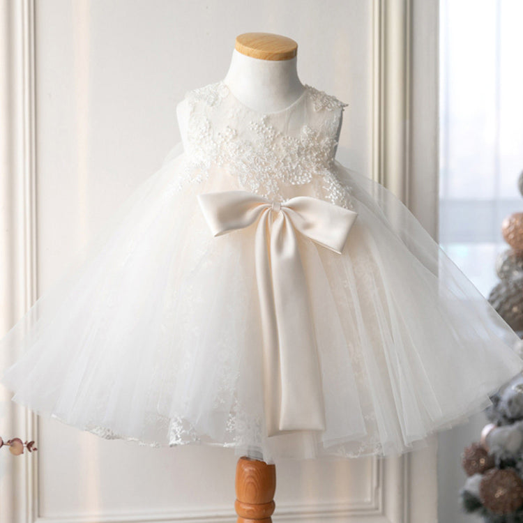 First Communion Dress Baby Girl Christening Dress White Lace Puffy Princess Dress