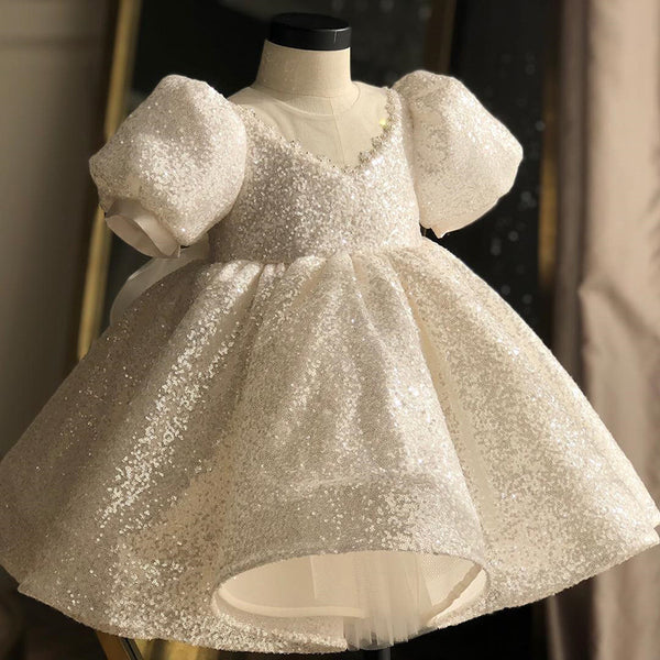 Baby Girl Christmas Dress White Sequins Flower Girl Birthday Party Princess Dress
