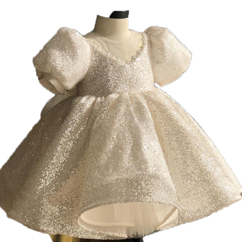 Baby Girl Christmas Dress White Sequins Flower Girl Birthday Party Princess Dress