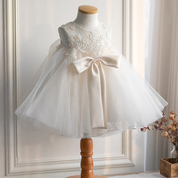 First Communion Dress Baby Girl Christening Dress White Lace Puffy Princess Dress