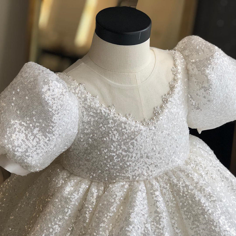 Baby Girl Christmas Dress White Sequins Flower Girl Birthday Party Princess Dress