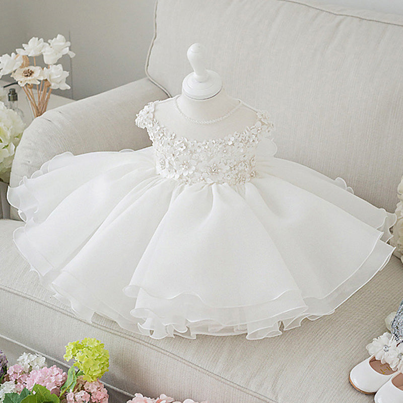 Baptism Dresses Baby Girl Summer White Bead Flower Girl Dress Christening Dresses