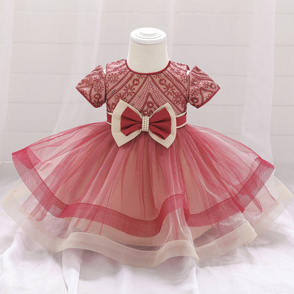 Infant  Birthday Dresses Baby Girl Sequin Embroidered Puffy Prom Dress