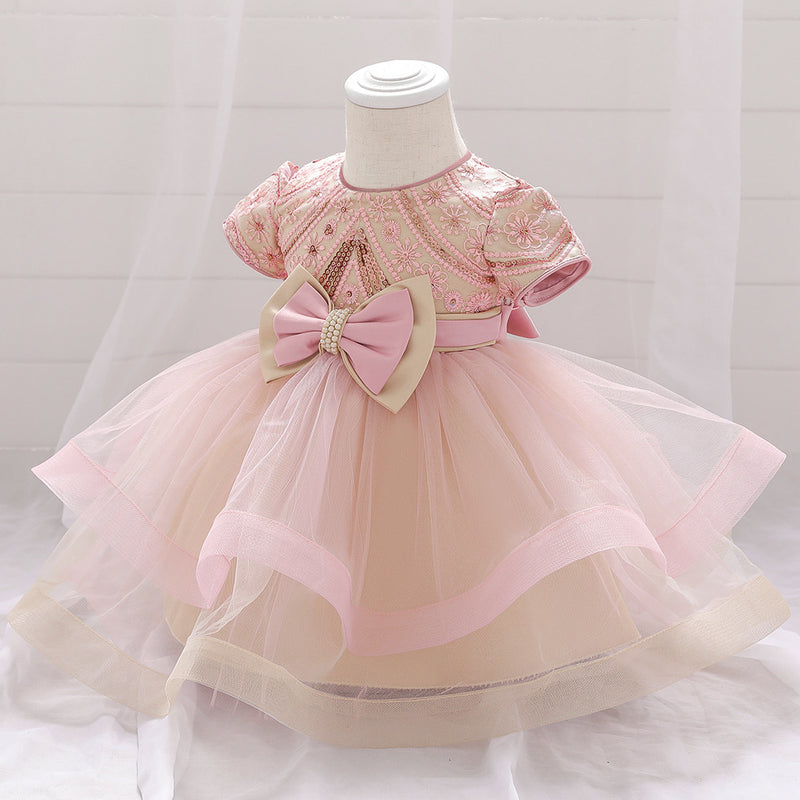 Infant  Birthday Dresses Baby Girl Sequin Embroidered Puffy Prom Dress