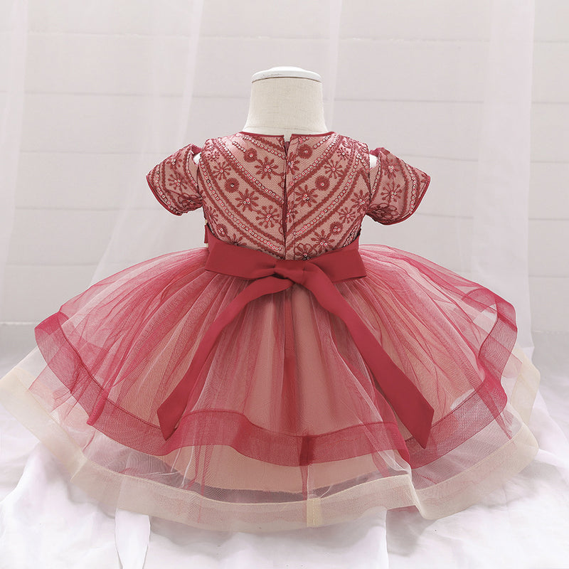 Infant  Birthday Dresses Baby Girl Sequin Embroidered Puffy Prom Dress