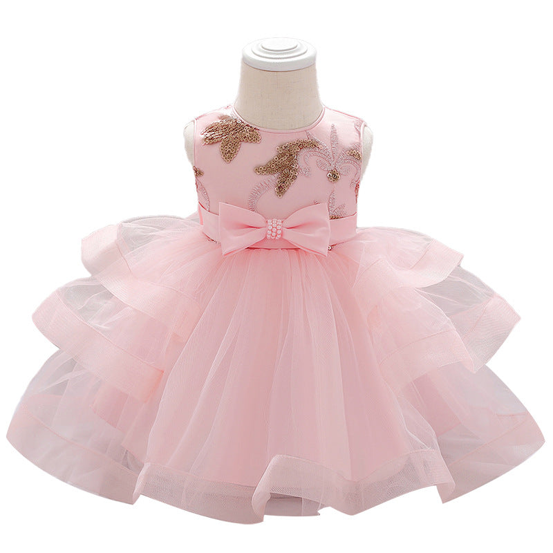 Infant Formal Dresses Baby Girl Cute Sleeveless Embroidery Bow Fluffy Ball Gowns Princess Dresses