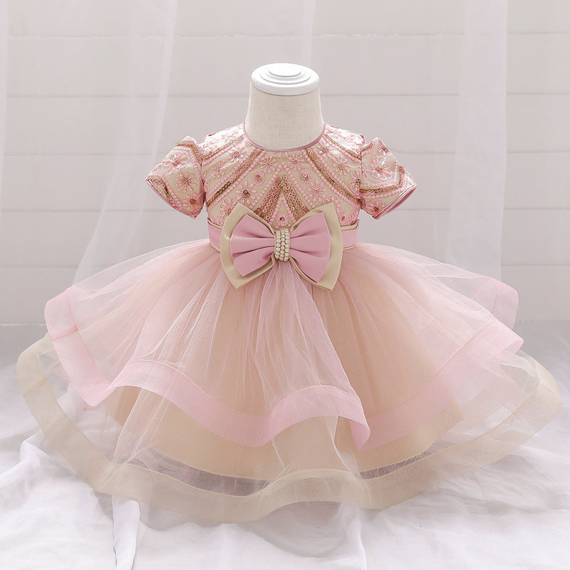 Infant  Birthday Dresses Baby Girl Sequin Embroidered Puffy Prom Dress