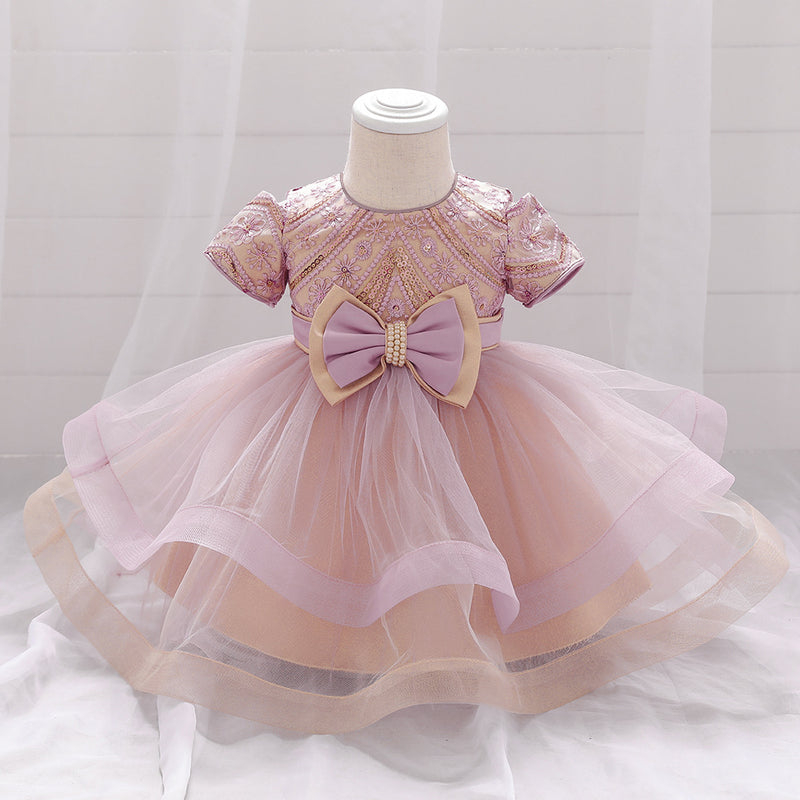 Infant  Birthday Dresses Baby Girl Sequin Embroidered Puffy Prom Dress