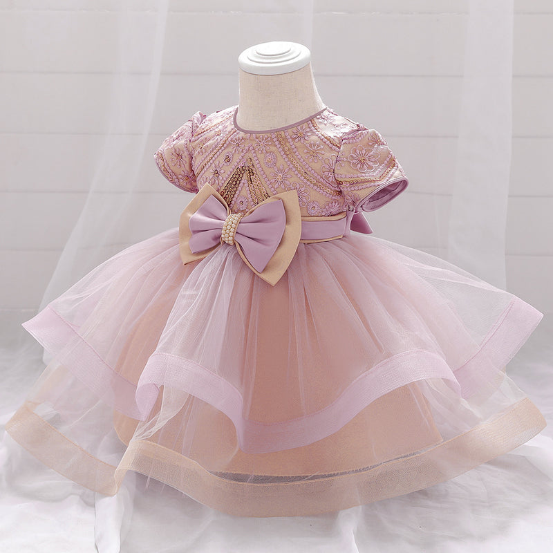 Infant  Birthday Dresses Baby Girl Sequin Embroidered Puffy Prom Dress