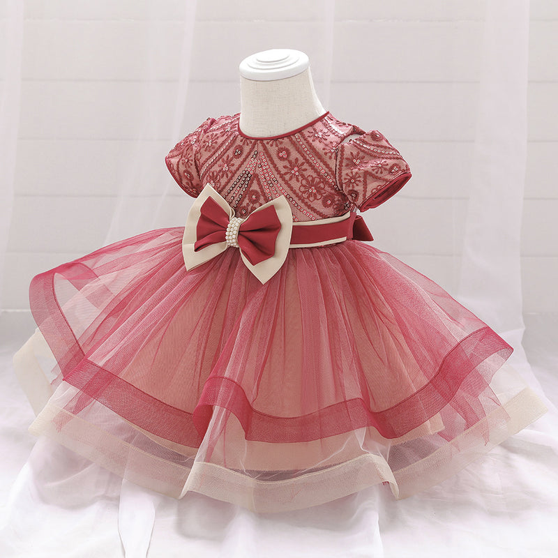 Infant  Birthday Dresses Baby Girl Sequin Embroidered Puffy Prom Dress