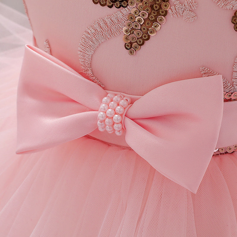 Infant Formal Dresses Baby Girl Cute Sleeveless Embroidery Bow Fluffy Ball Gowns Princess Dresses