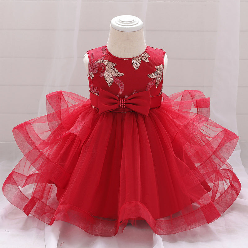 Infant Formal Dresses Baby Girl Cute Sleeveless Embroidery Bow Fluffy Ball Gowns Princess Dresses