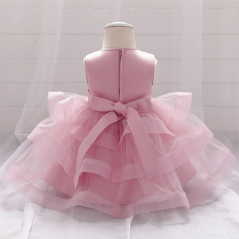 Infant Formal Dresses Baby Girl Cute Sleeveless Embroidery Bow Fluffy Ball Gowns Princess Dresses