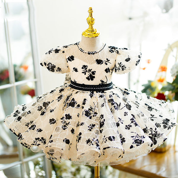 Baby Girl Dress Toddler Pageant Summer Print Puffy Puff Sleeves Princess Party Dress
