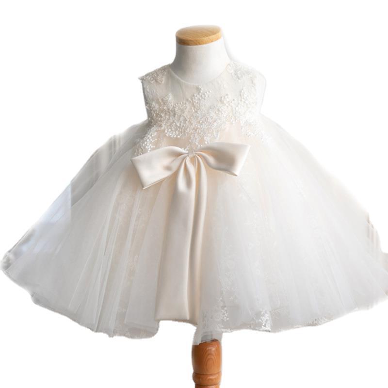 First Communion Dress Baby Girl Christening Dress White Lace Puffy Princess Dress