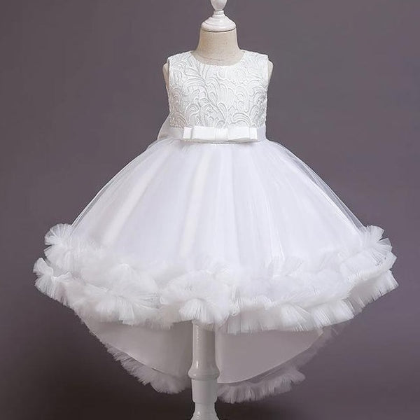 First Communion Dress Girl Round Neck Embroidered Puffy Pageant Princess Dress