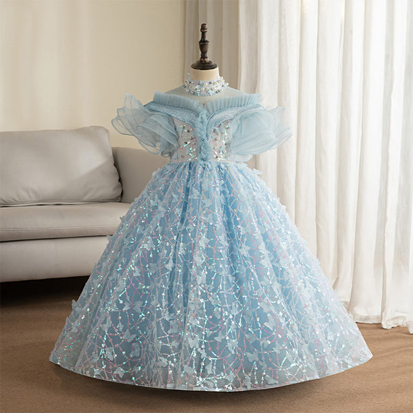 Baby Girl Dress Toddler Communion Sky Blue Fluffy Birthday Party Pageant Dress