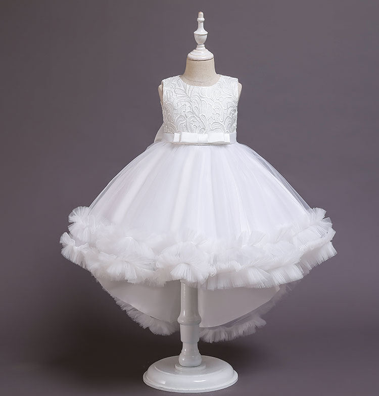 First Communion Dress Girl Round Neck Embroidered Puffy Pageant Princess Dress