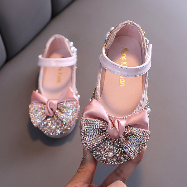 Girl Dress Shoes Bowknot Sequins Dance Performance Shoes