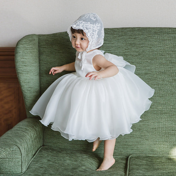 Baby Girl Dress Toddler Baptism Princess Round Neck Sleeveless Christening Dress