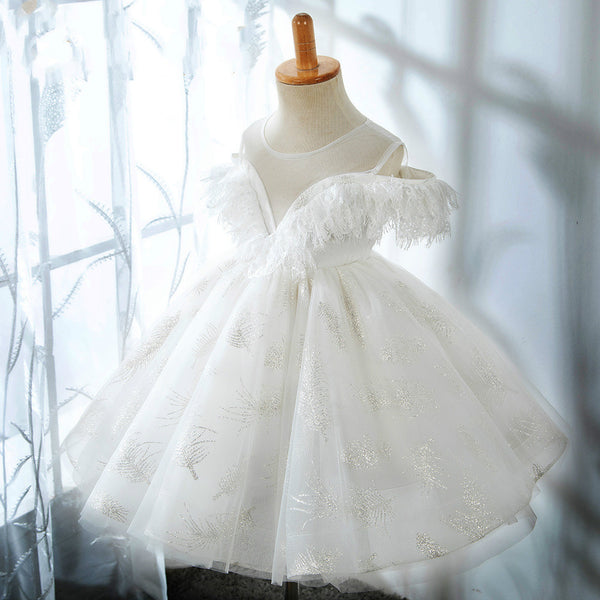 Baby Girl Flower Patched Design Mesh Princess Formal Dress