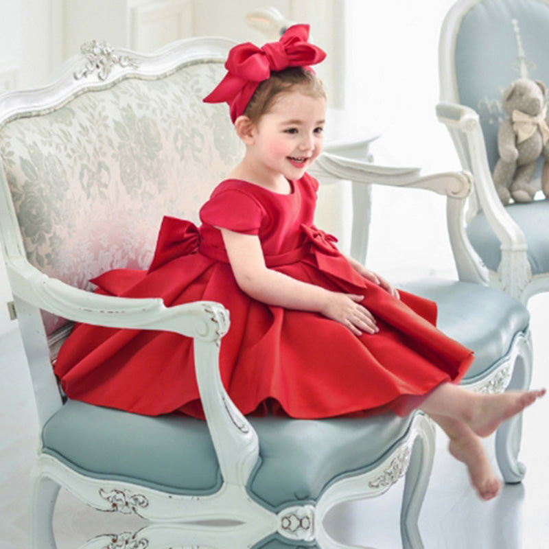 baby red dress Baby Girl Cute Princess Party Red Backless Bow Cake Dress – marryshe