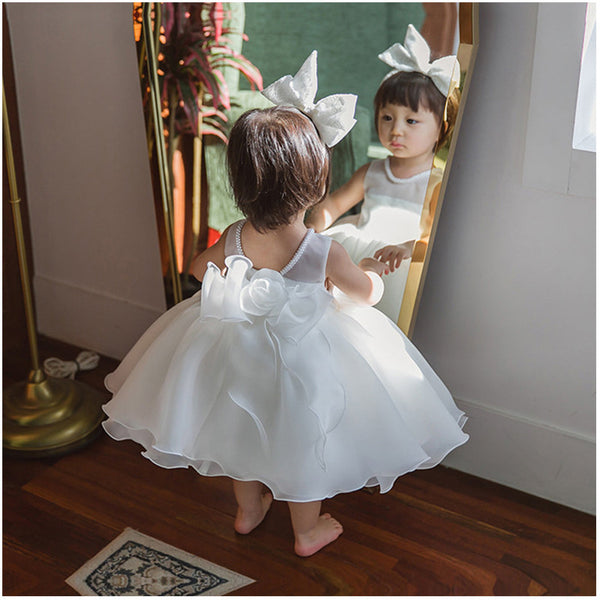 Baby Girl Dress Toddler Baptism Princess Round Neck Sleeveless Christening Dress